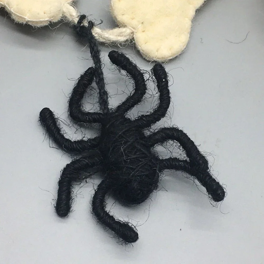 Toil and Trouble Halloween Felt Yarn Spider Skull Bones Garland 6 Ft Spooky NEW